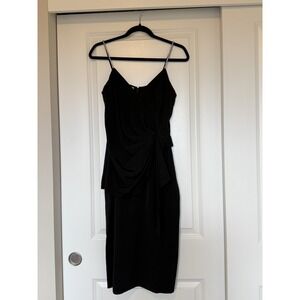 VTG oleg cassini dress Cascading Ruffle Black Rhinestone Midi SZ 8 Black Tie 80s